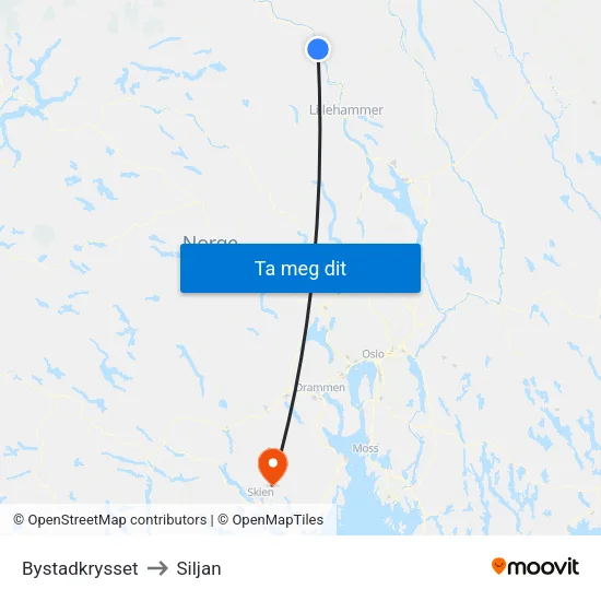 Bystadkrysset to Siljan map