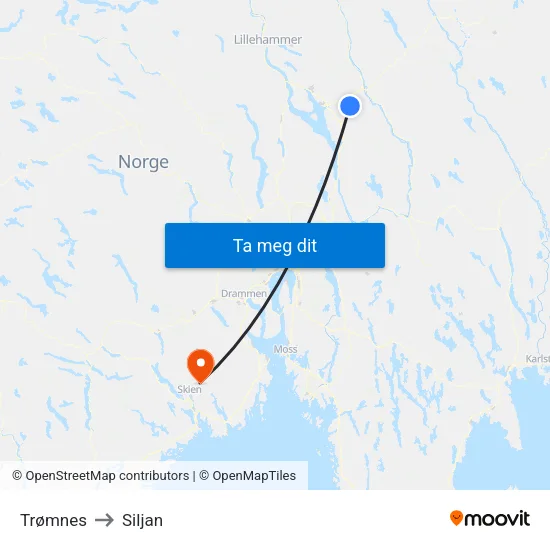 Trømnes to Siljan map