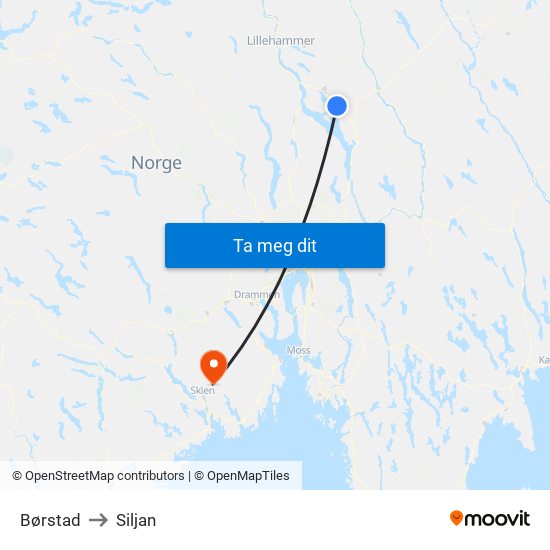 Børstad to Siljan map