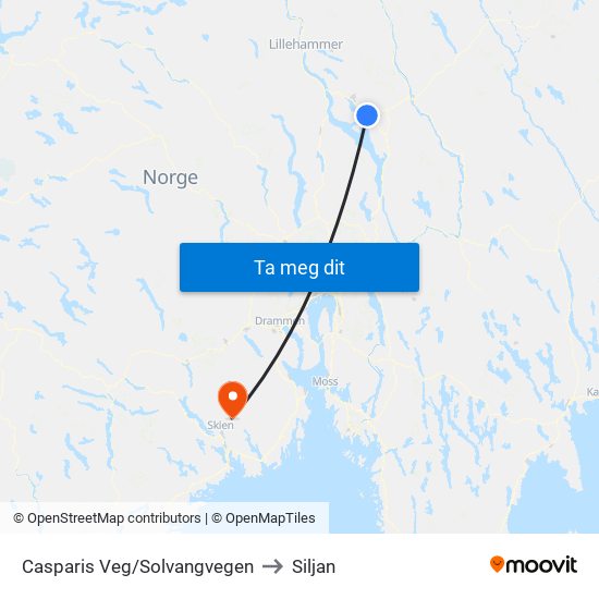 Casparis Veg/Solvangvegen to Siljan map
