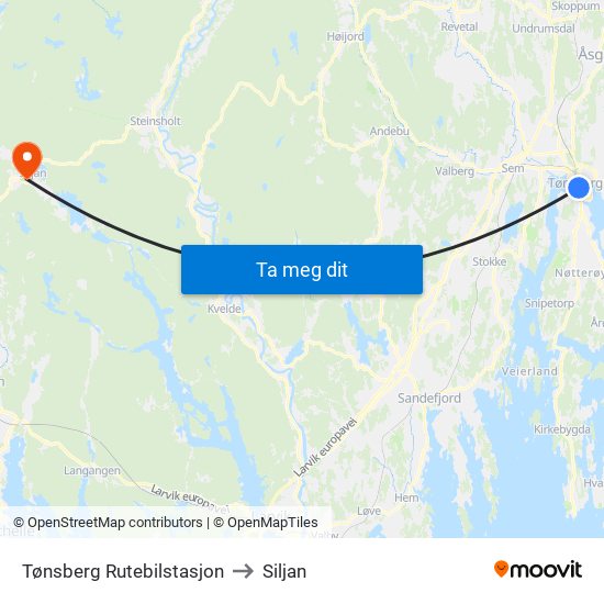 Tønsberg Rutebilstasjon to Siljan map