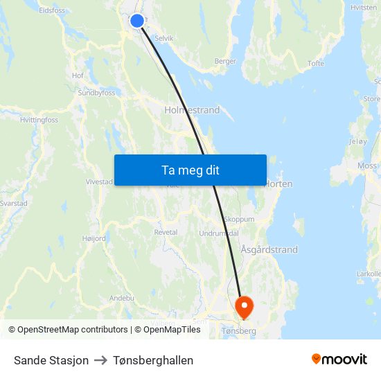 Sande Stasjon to Tønsberghallen map