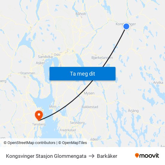Kongsvinger Stasjon Glommengata to Barkåker map