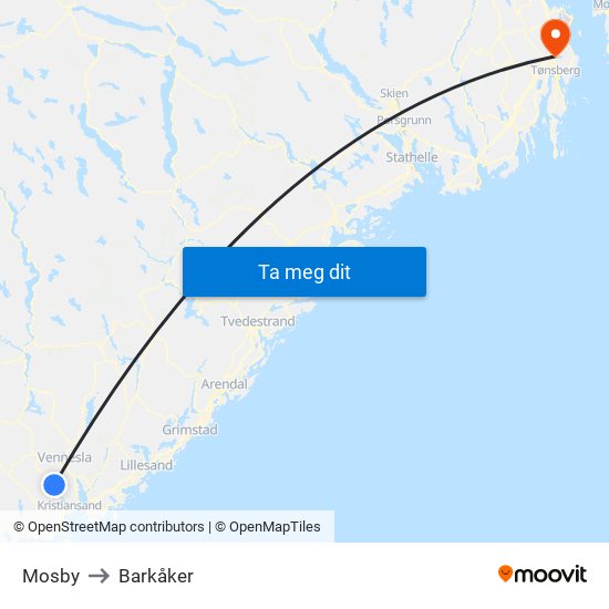 Mosby to Barkåker map