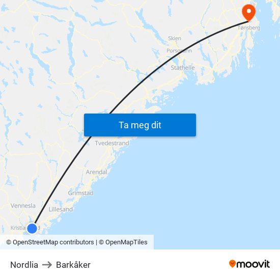 Nordlia to Barkåker map