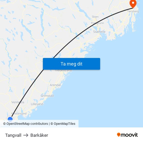 Tangvall to Barkåker map