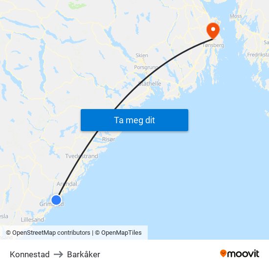 Konnestad to Barkåker map