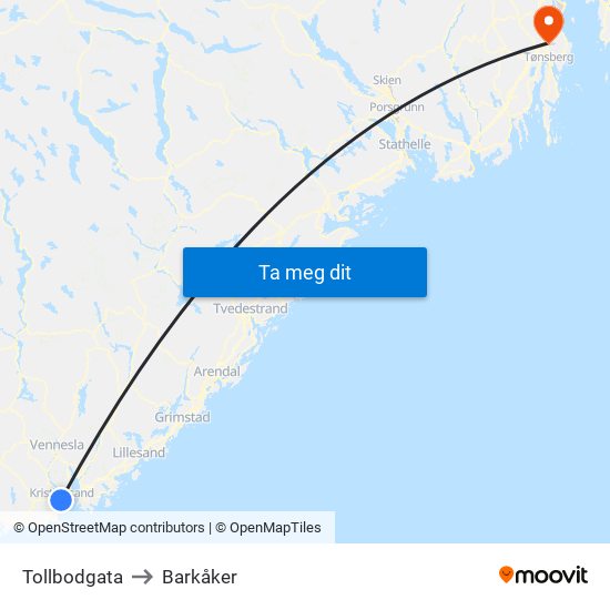 Tollbodgata to Barkåker map