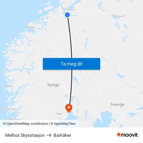 Melhus Skysstasjon to Barkåker map