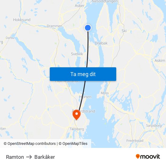 Ramton to Barkåker map