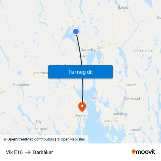 Vik E16 to Barkåker map