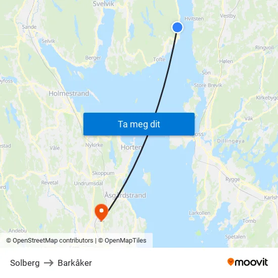 Solberg to Barkåker map