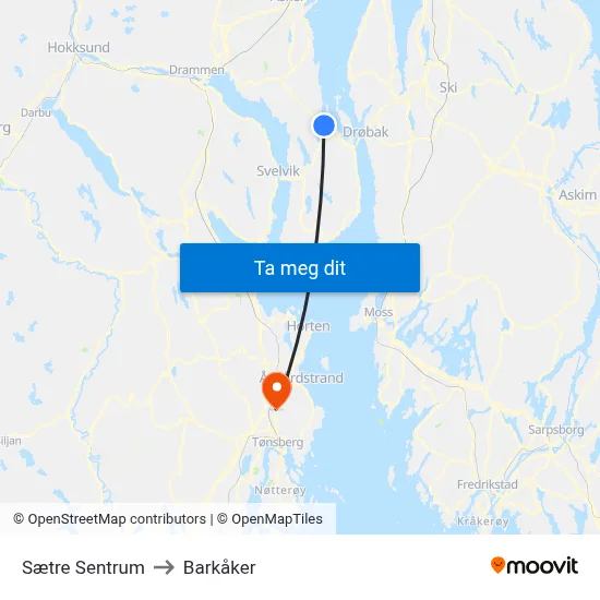 Sætre Sentrum to Barkåker map