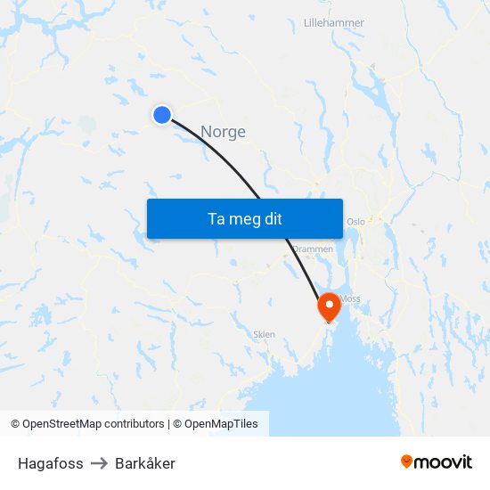 Hagafoss to Barkåker map