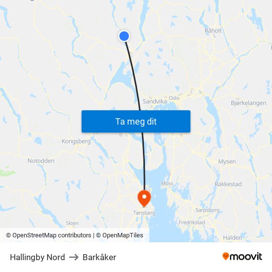 Hallingby Nord to Barkåker map