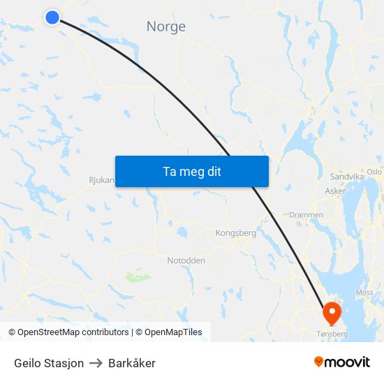 Geilo Stasjon to Barkåker map