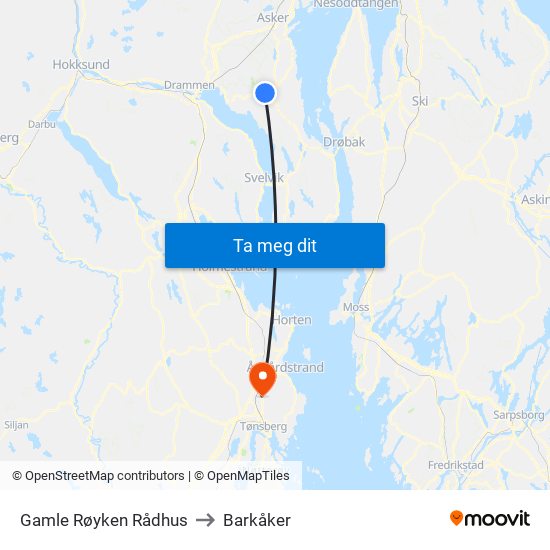 Gamle Røyken Rådhus to Barkåker map