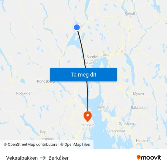 Veksalbakken to Barkåker map