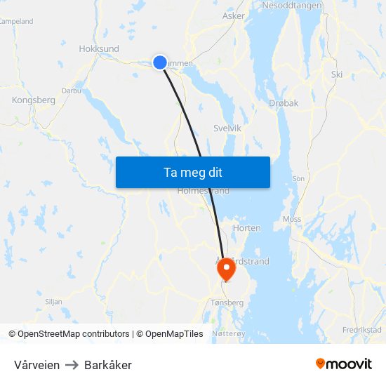 Vårveien to Barkåker map