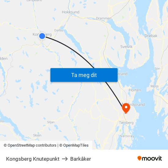 Kongsberg Knutepunkt to Barkåker map