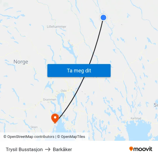 Trysil Busstasjon to Barkåker map
