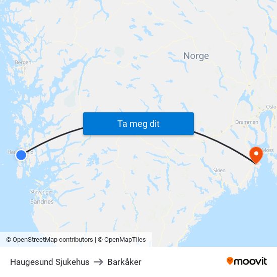 Haugesund Sjukehus to Barkåker map