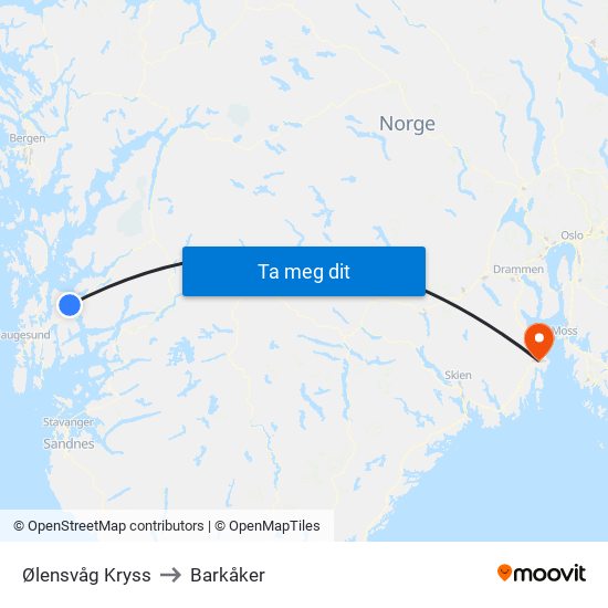 Ølensvåg Kryss to Barkåker map