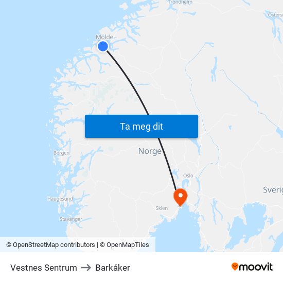 Vestnes Sentrum to Barkåker map