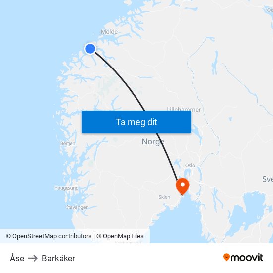 Åse to Barkåker map