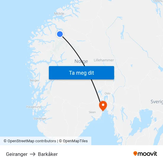 Geiranger to Barkåker map
