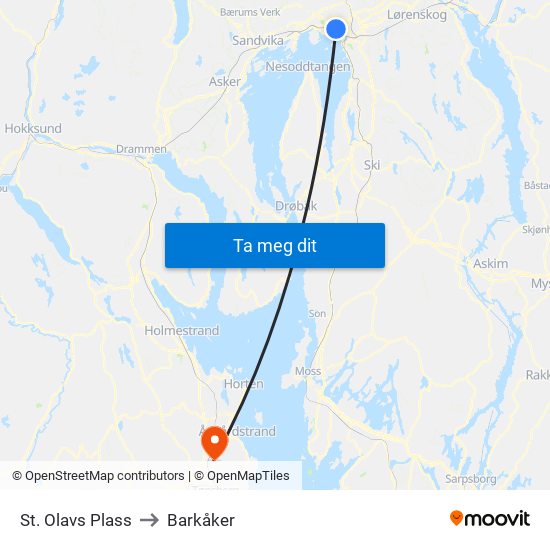 St. Olavs Plass to Barkåker map