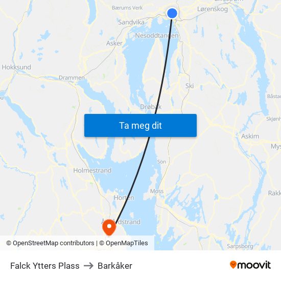 Falck Ytters Plass to Barkåker map