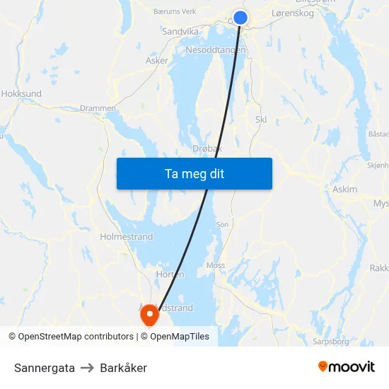 Sannergata to Barkåker map