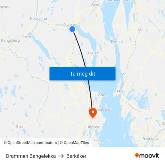 Drammen Bangeløkka to Barkåker map