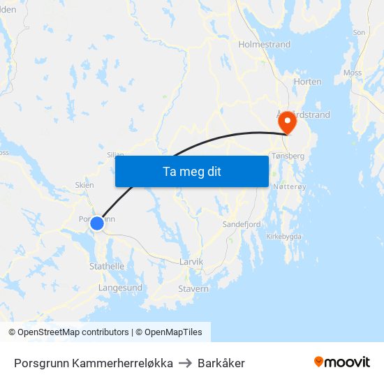 Porsgrunn Kammerherreløkka to Barkåker map