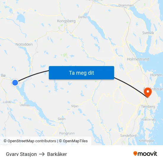Gvarv Stasjon to Barkåker map