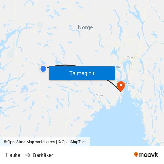 Haukeli to Barkåker map