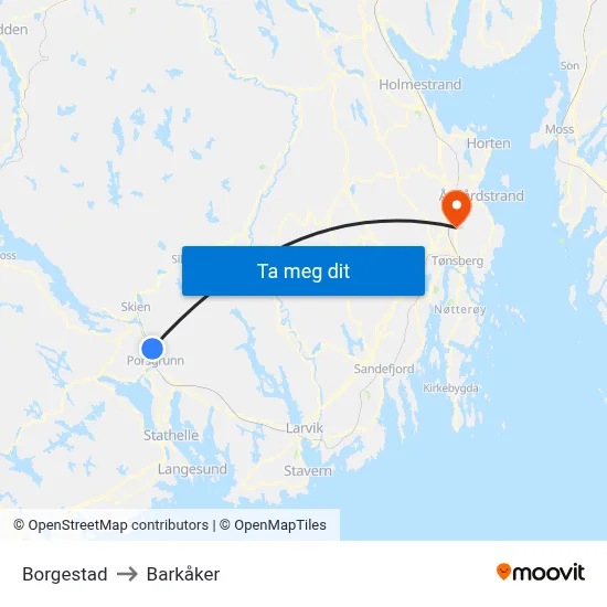 Borgestad to Barkåker map