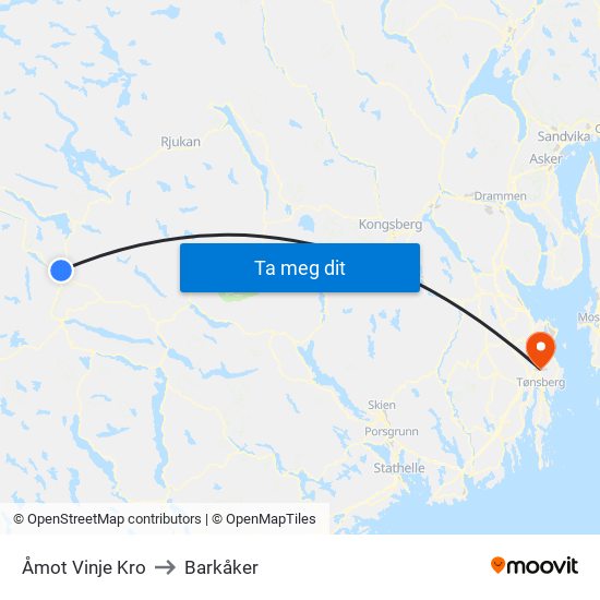 Åmot Vinje Kro to Barkåker map