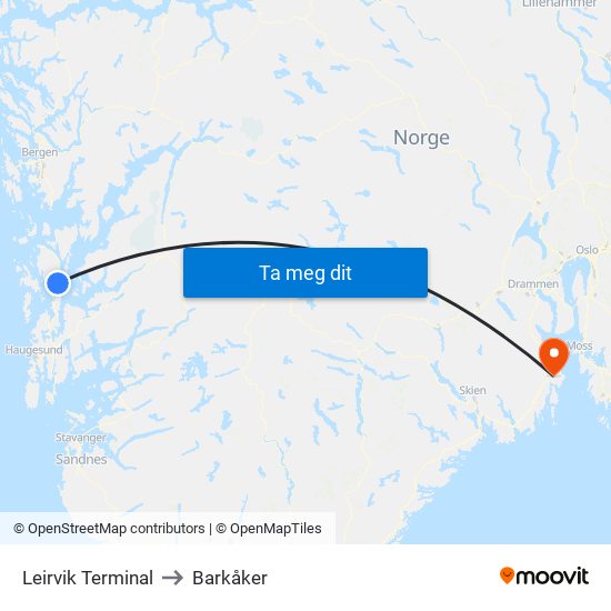 Leirvik Terminal to Barkåker map