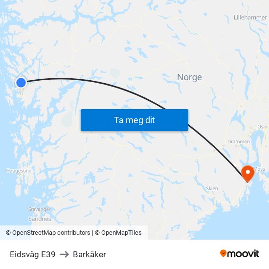 Eidsvåg E39 to Barkåker map