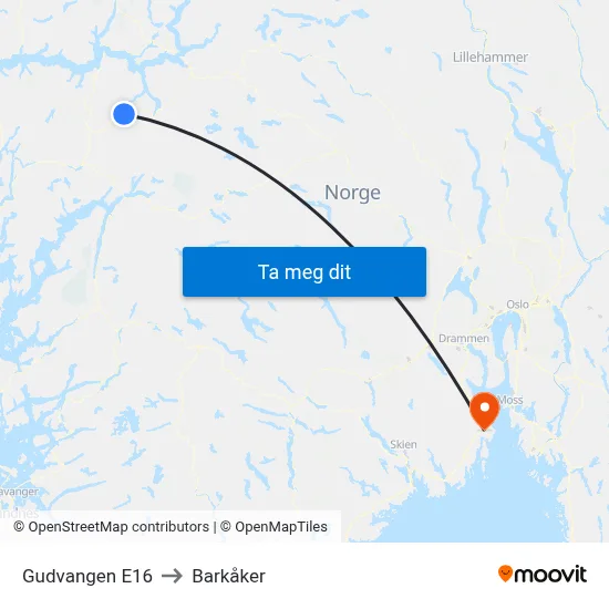 Gudvangen E16 to Barkåker map