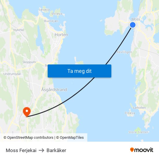 Moss Ferjekai to Barkåker map