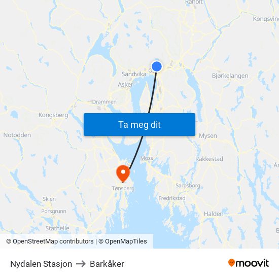 Nydalen Stasjon to Barkåker map