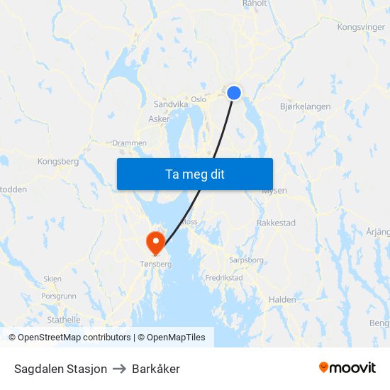 Sagdalen Stasjon to Barkåker map