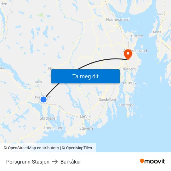 Porsgrunn Stasjon to Barkåker map