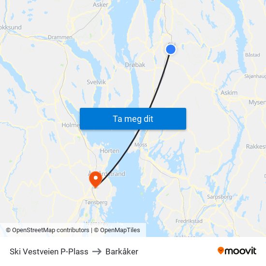 Ski Vestveien P-Plass to Barkåker map