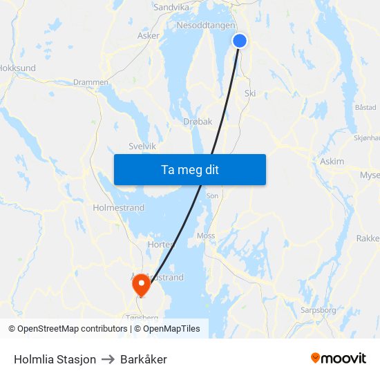Holmlia Stasjon to Barkåker map