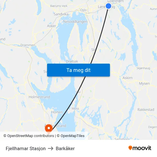 Fjellhamar Stasjon to Barkåker map