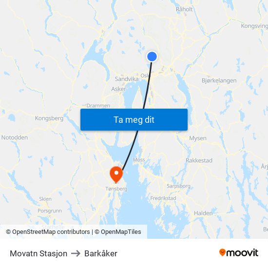 Movatn Stasjon to Barkåker map